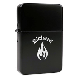 Fire Windproof Lighter - Black - Single Sided & Lid Engraved (Personalized)