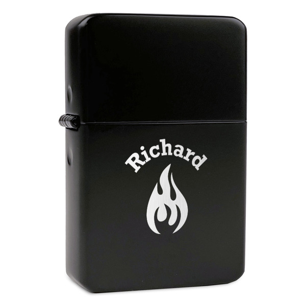 Custom Fire Windproof Lighter - Black - Double Sided & Lid Engraved (Personalized)