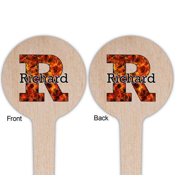 Fire Wooden 4" Food Pick - Round - Double Sided - Front & Back