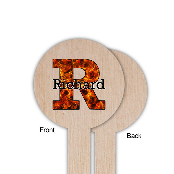 Fire Wooden 6" Food Pick - Round - Single Sided - Front & Back