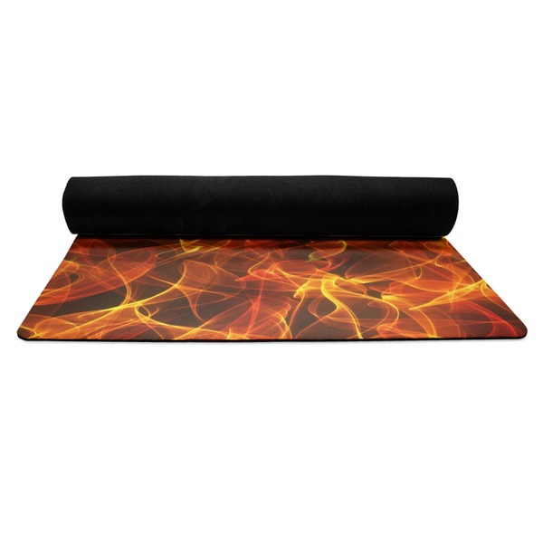 Fire Yoga Mat Rolled up Black Rubber Backing