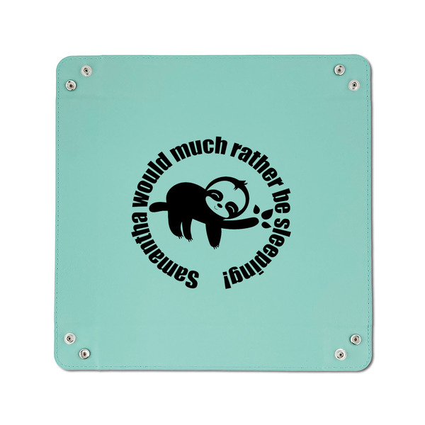 Sloth 6" x 6" Teal Leatherette Snap Up Tray - APPROVAL