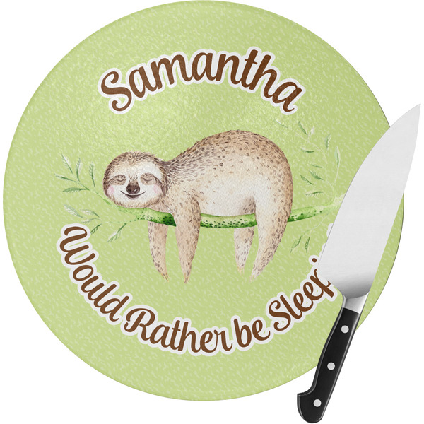 Custom Sloth Round Glass Cutting Board - Small (Personalized)