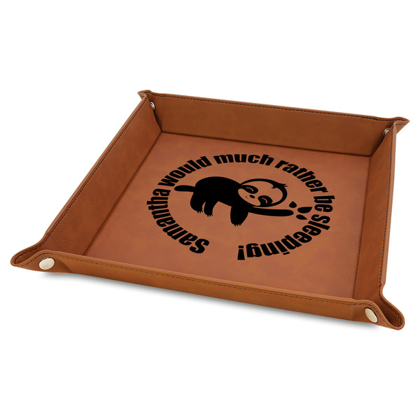 Custom Sloth Faux Leather Dice Tray - 9" x 9" - Rawhide (Personalized)