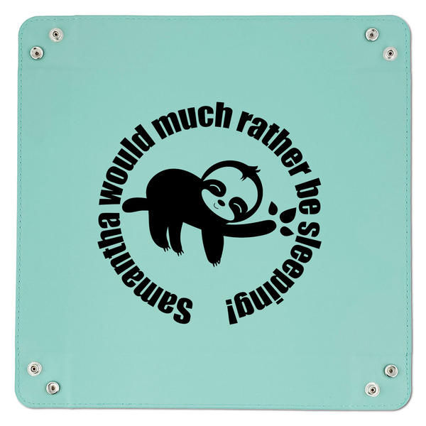 Sloth 9" x 9" Teal Leatherette Snap Up Tray - APPROVAL