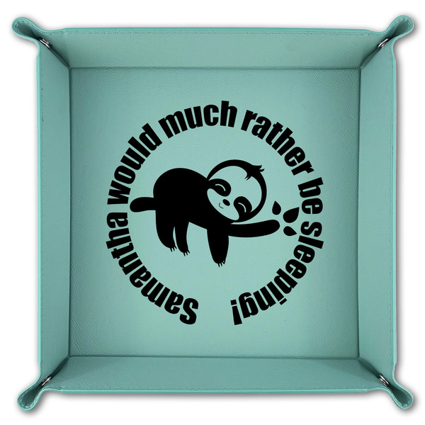 Sloth 9" x 9" Teal Leatherette Snap Up Tray - FOLDED