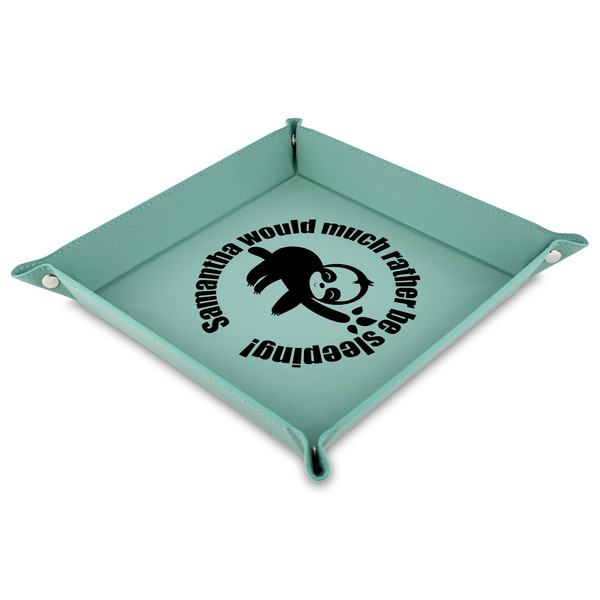 Custom Sloth 9" x 9" Teal Faux Leather Valet Tray (Personalized)