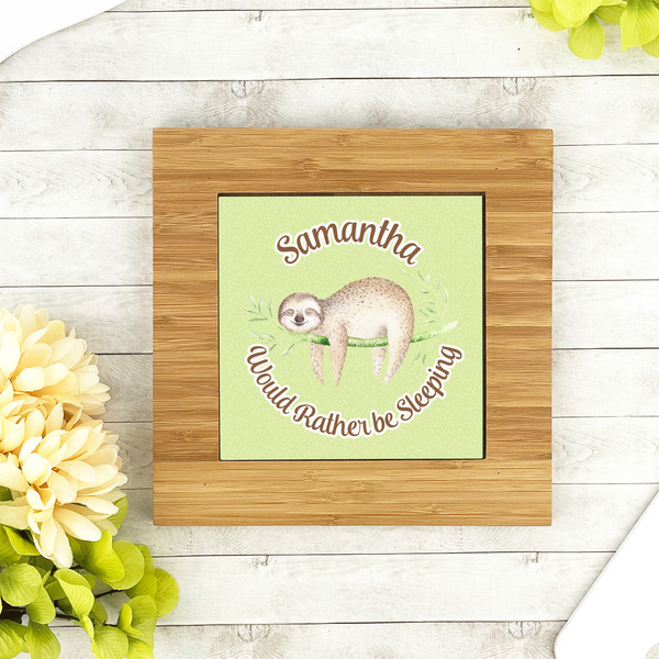 Sloth Bamboo Trivet with 6" Tile - LIFESTYLE