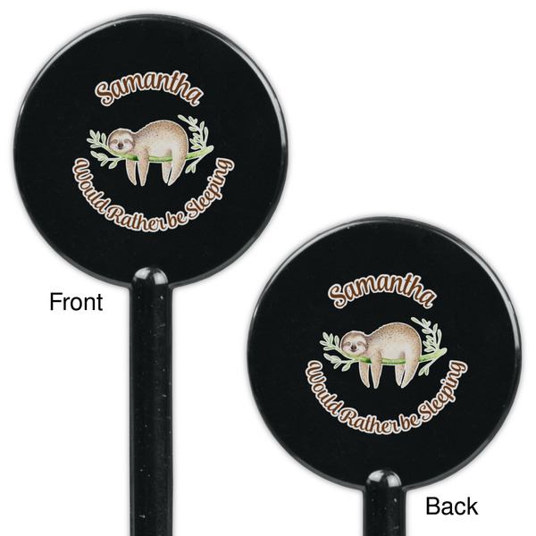 Sloth Black Plastic 5.5" Stir Stick - Double Sided - Round - Front & Back