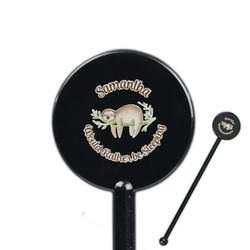 Sloth 5.5" Round Plastic Stir Sticks - Black - Single Sided (Personalized)