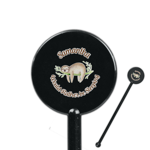 Custom Sloth 5.5" Round Plastic Stir Sticks - Black - Single Sided (Personalized)