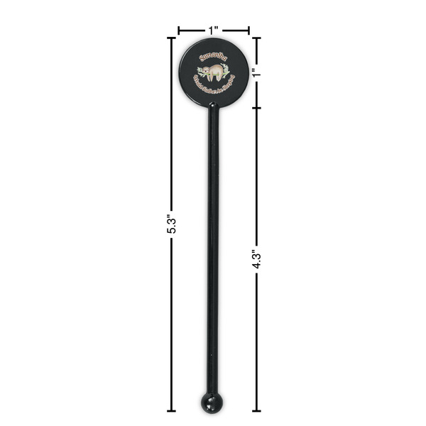 Sloth Black Plastic 5.5" Stir Stick - Round - Dimensions