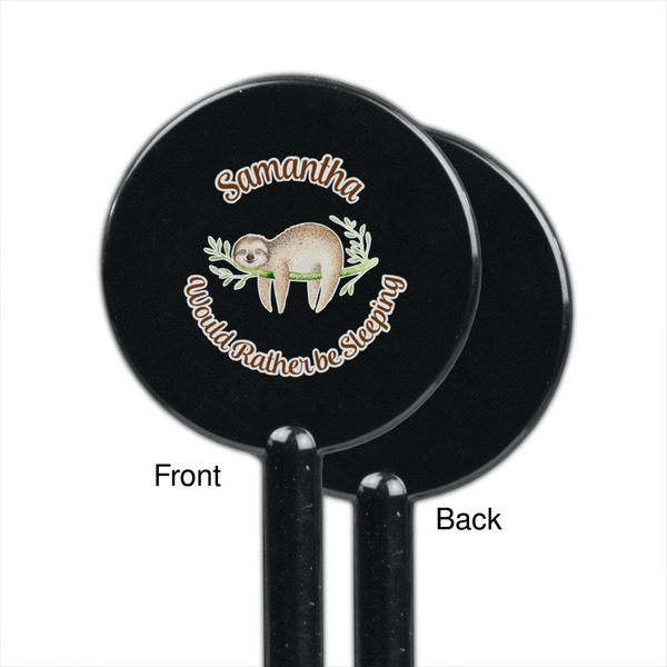 Sloth Black Plastic 5.5" Stir Stick - Single Sided - Round - Front & Back