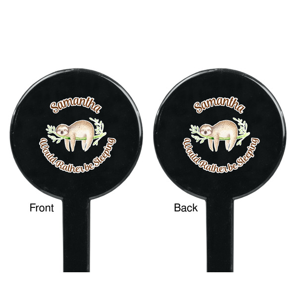 Sloth Black Plastic 7" Stir Stick - Double Sided - Round - Front & Back