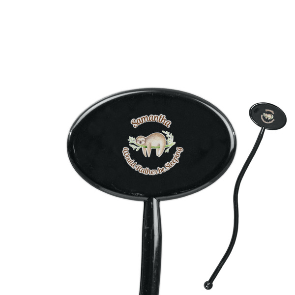 Custom Sloth 7" Oval Plastic Stir Sticks - Black - Double Sided (Personalized)