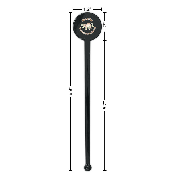Sloth Black Plastic 7" Stir Stick - Round - Dimensions