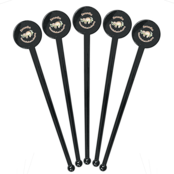 Sloth Black Plastic 7" Stir Stick - Round - Fan View