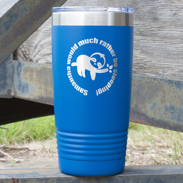 Custom Sloth 20 oz Stainless Steel Tumbler - Royal Blue - Single Sided (Personalized)