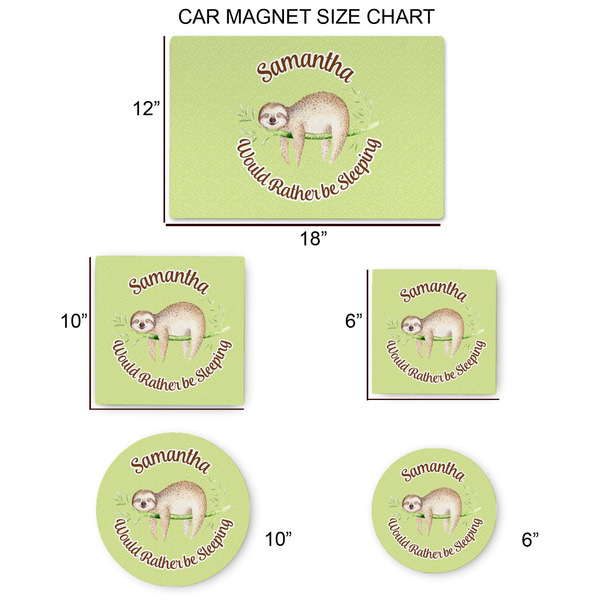 Sloth Car Magnets - SIZE CHART