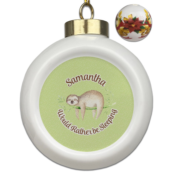 Custom Sloth Ceramic Ball Ornaments - Poinsettia Garland (Personalized)
