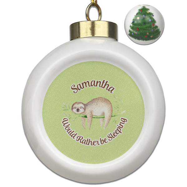 Custom Sloth Ceramic Ball Ornament - Christmas Tree (Personalized)