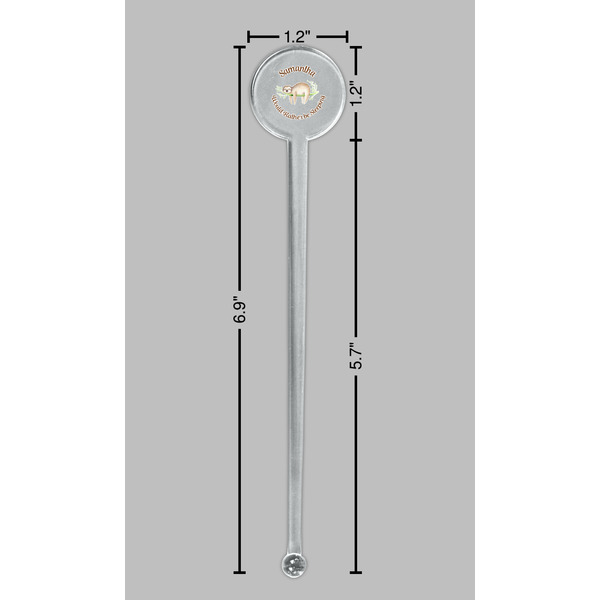 Sloth Clear Plastic 7" Stir Stick - Round - Dimensions