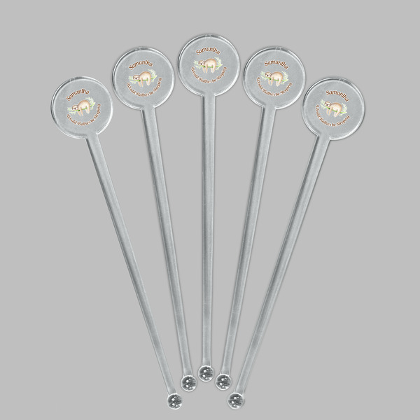 Sloth Clear Plastic 7" Stir Stick - Round - Fan View