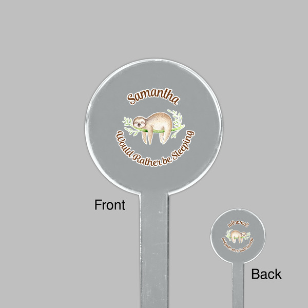Sloth Clear Plastic 7" Stir Stick - Round - Front & Back