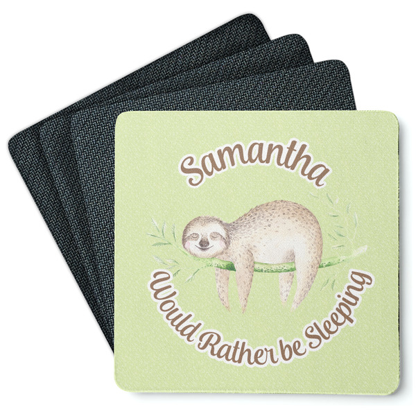 Custom Sloth Square Rubber Backed Coasters - Set of 4 (Personalized)