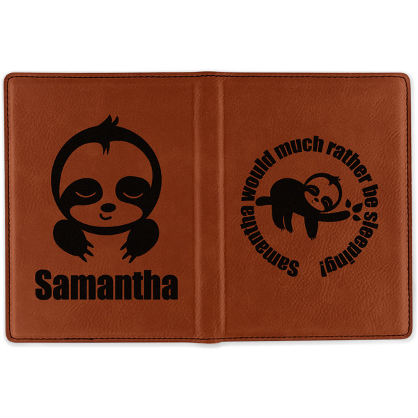 Sloth Cognac Leather Passport Holder Outside Double Sided - Apvl