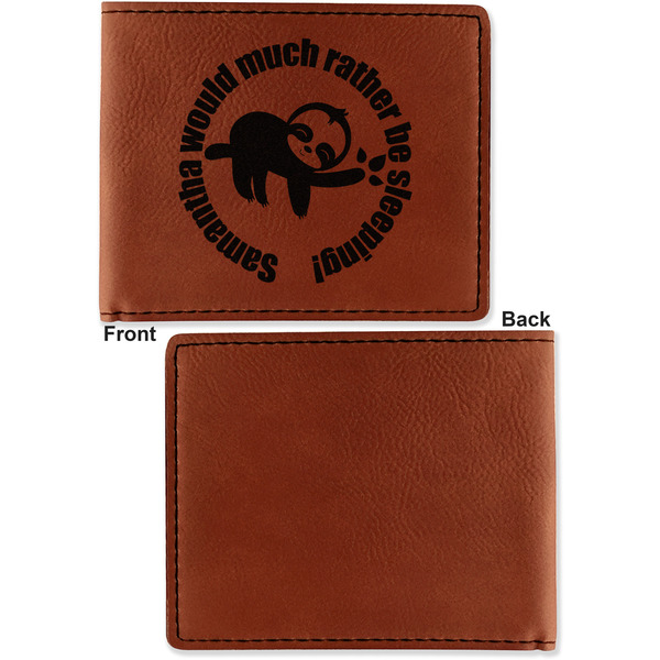 Sloth Cognac Leatherette Bifold Wallets - Front and Back Single Sided - Apvl