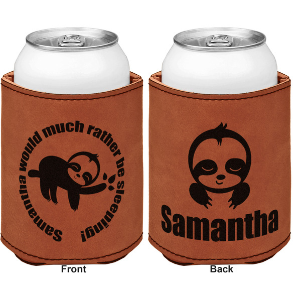 Sloth Cognac Leatherette Can Sleeve - Double Sided Front and Back