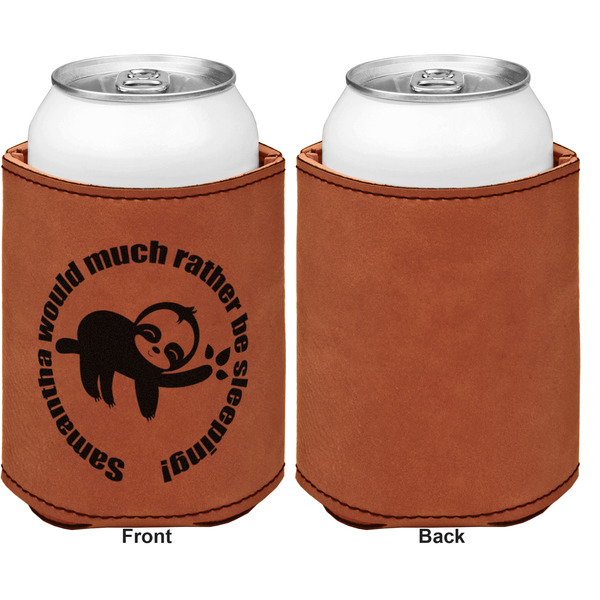 Sloth Cognac Leatherette Can Sleeve - Single Sided Front and Back