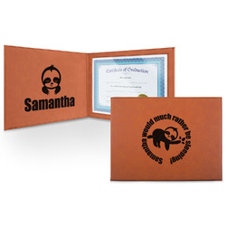 Sloth Leatherette Certificate Holder - Front and Inside (Personalized)