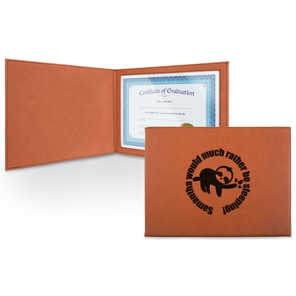Custom Sloth Leatherette Certificate Holder - Front (Personalized)