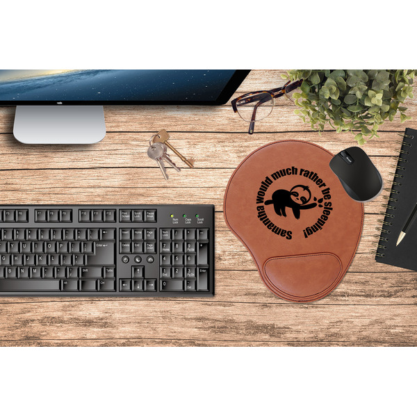 Sloth Cognac Leatherette Mousepad with Wrist Support - Lifestyle Image