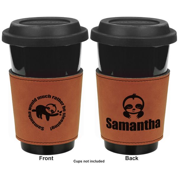 Sloth Cognac Leatherette Mug Sleeve - Double Sided Apvl