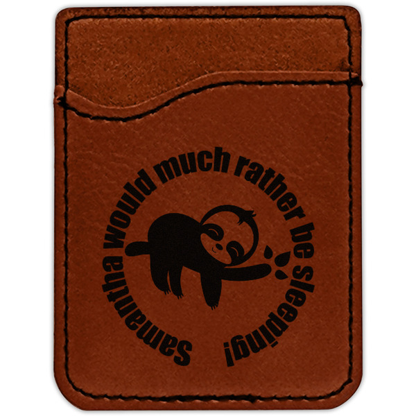 Sloth Cognac Leatherette Phone Wallet close up