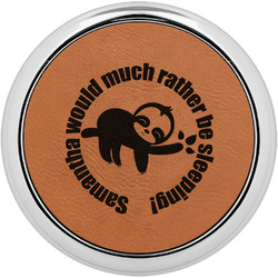 Sloth Leatherette Round Coaster w/ Silver Edge (Personalized)