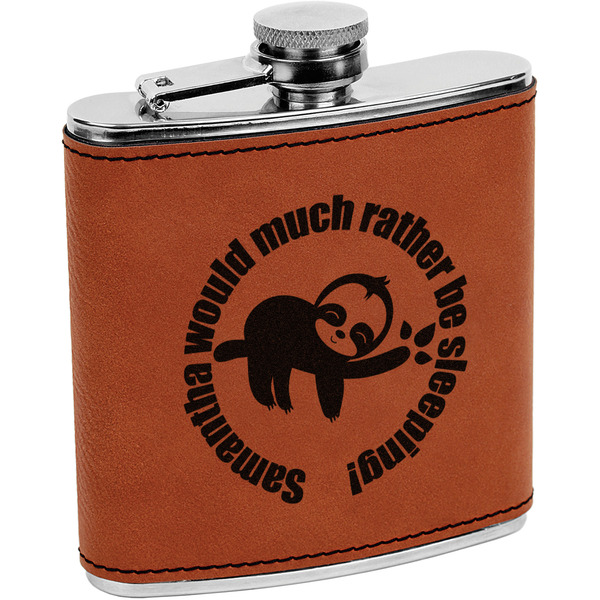 Custom Sloth Leatherette Wrapped Stainless Steel Flask (Personalized)