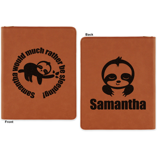 Sloth Cognac Leatherette Zipper Portfolios with Notepad - Double Sided - Apvl
