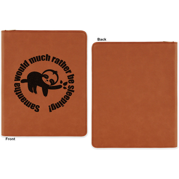 Sloth Cognac Leatherette Zipper Portfolios with Notepad - Single Sided - Apvl