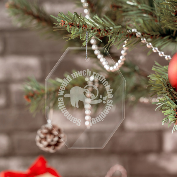 Sloth Engraved Glass Ornaments - Octagon (Lifestyle)
