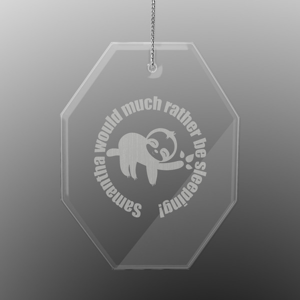 Sloth Engraved Glass Ornaments - Octagon