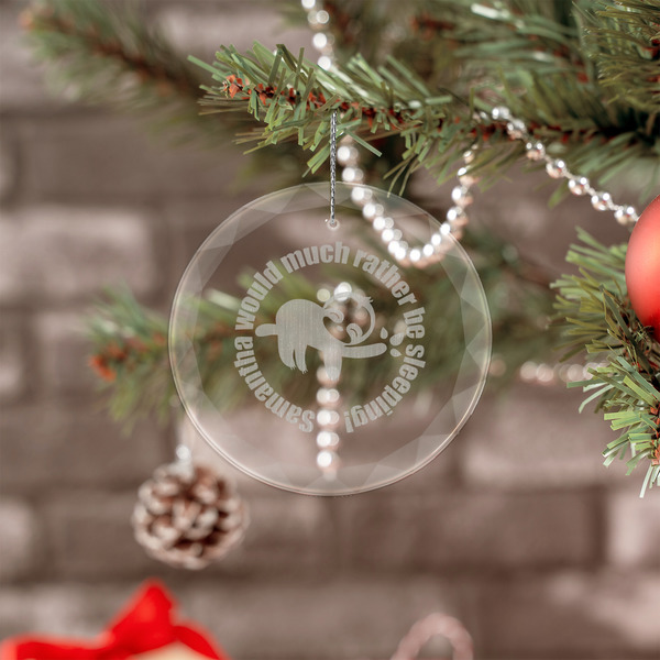 Sloth Engraved Glass Ornaments - Round (Lifestyle)