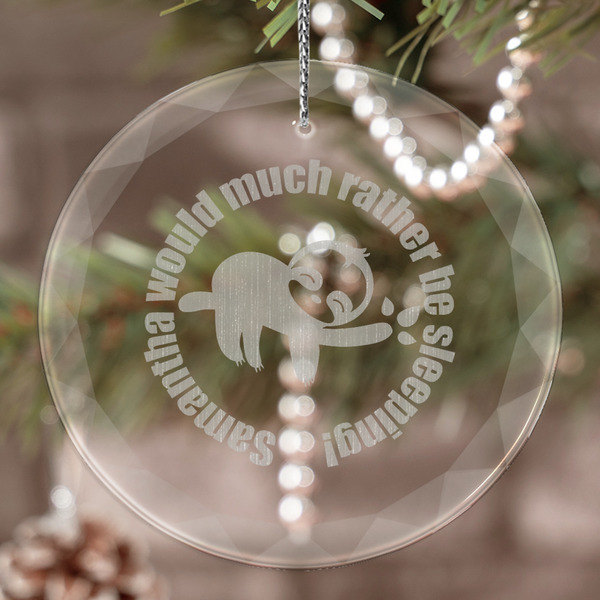 Custom Sloth Engraved Glass Ornament (Personalized)