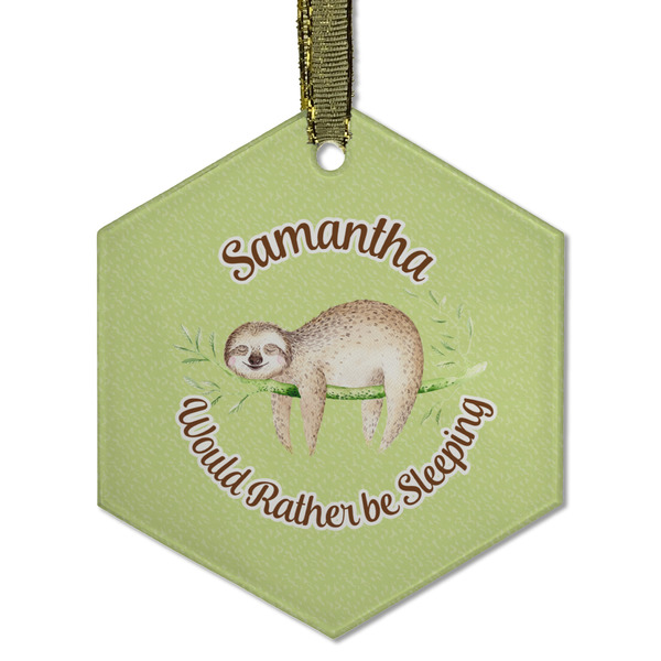Sloth Frosted Glass Ornament - Hexagon