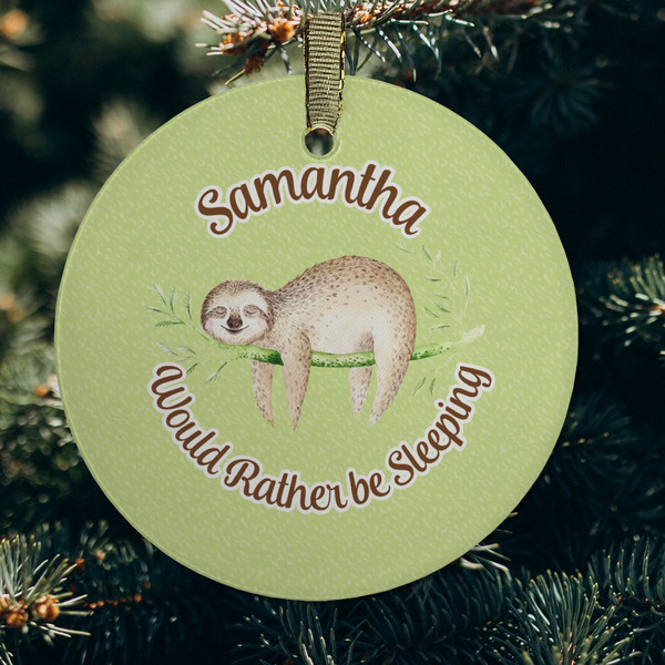 Sloth Frosted Glass Ornament - Round (Lifestyle)