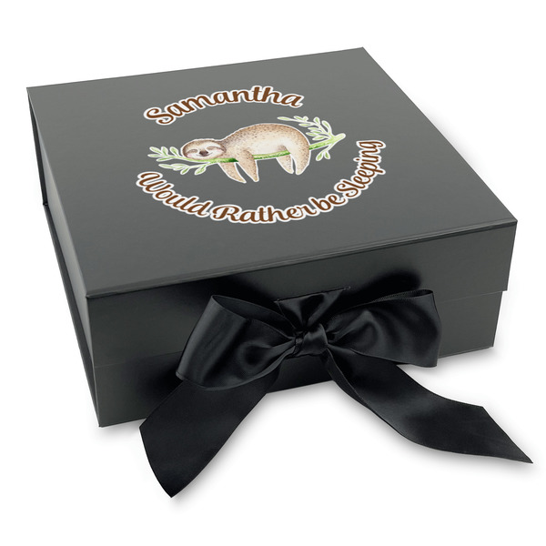 Custom Sloth Gift Box with Magnetic Lid - Black (Personalized)