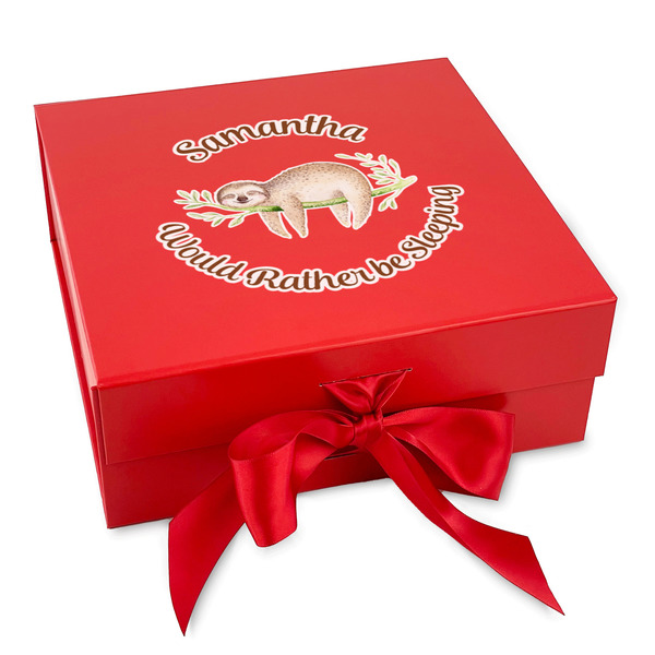 Custom Sloth Gift Box with Magnetic Lid - Red (Personalized)